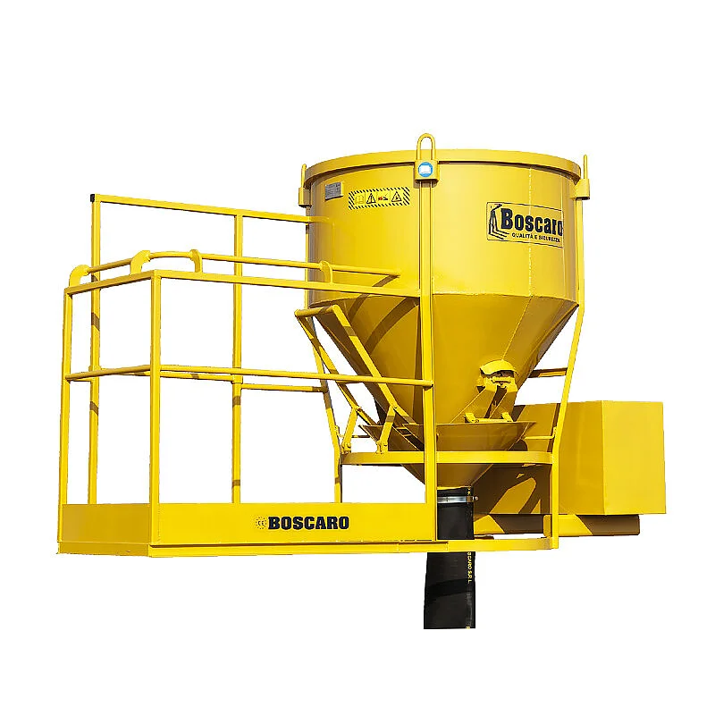 Conical concrete bucket with rubber hose and operator platform