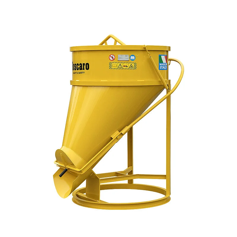 Concrete bucket with side discharge levered opening