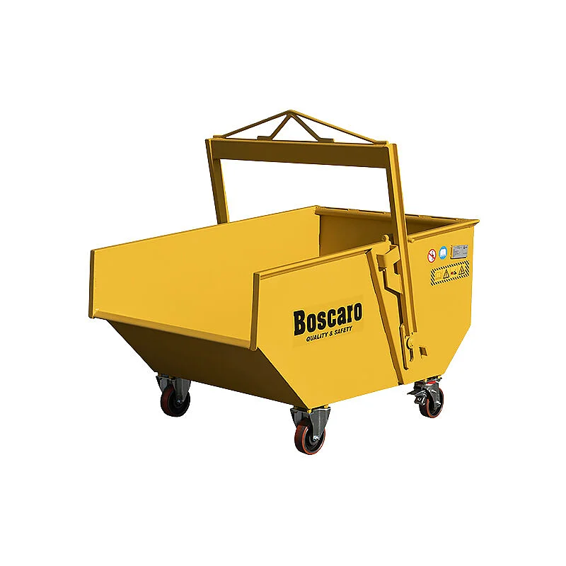 Self dumping bin with castor wheels