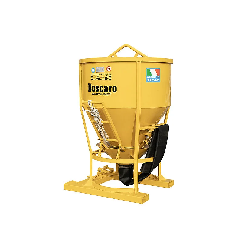 Conical concrete bucket with rubber hose and forklift pockets