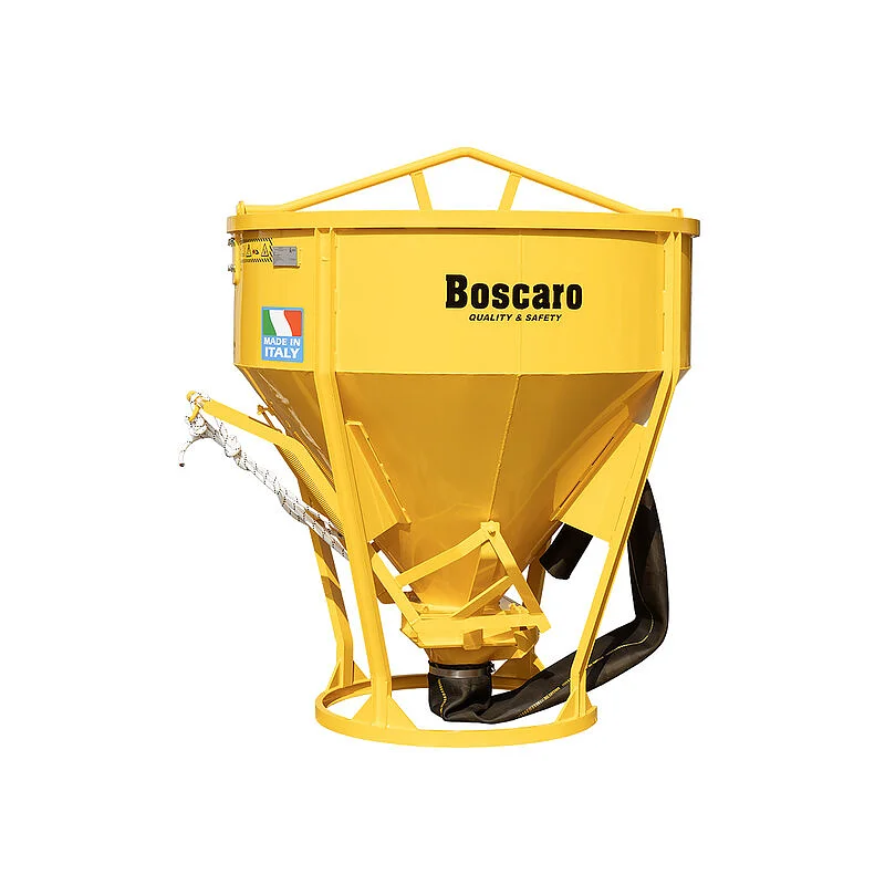 Heavy duty conical concrete bucket with rubber hose