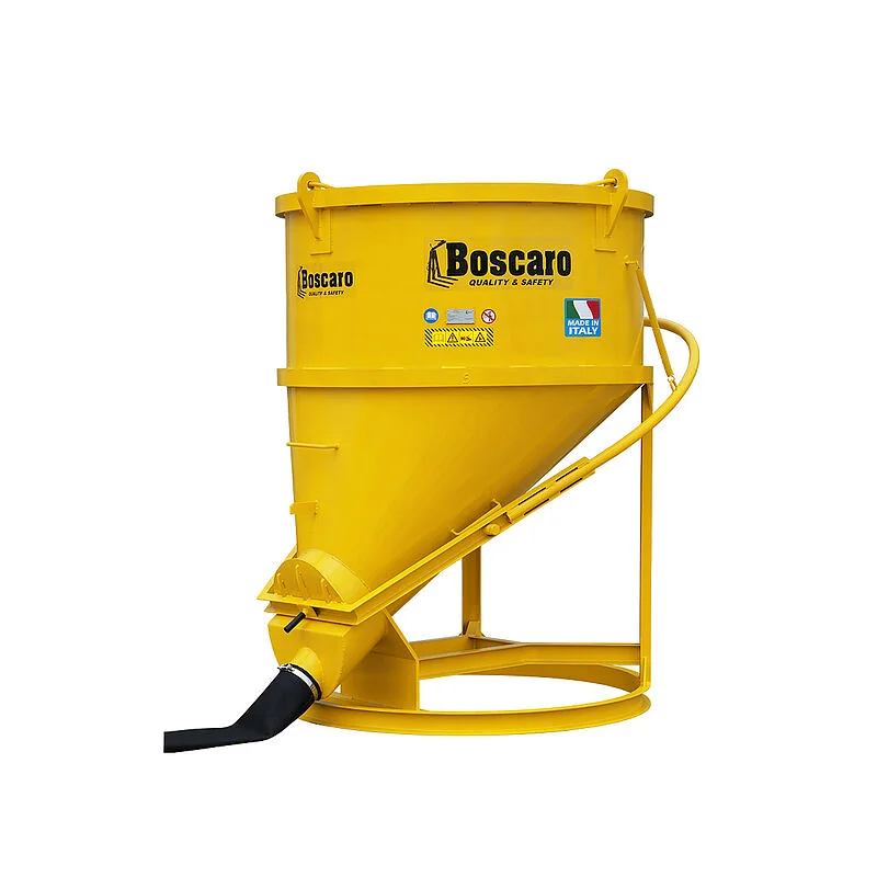 Concrete bucket with rubber hose and side discharge