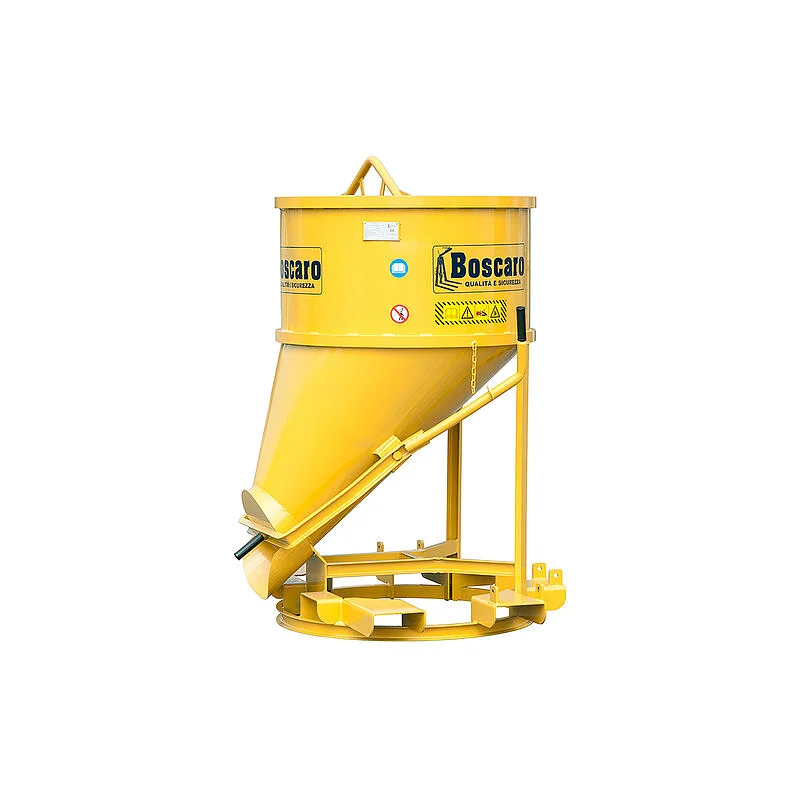 Concrete bucket with side discharge forklift pockets and levered opening