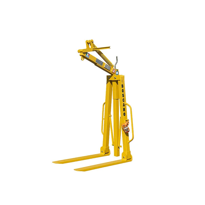 Self balancing crane fork with self levelling pins